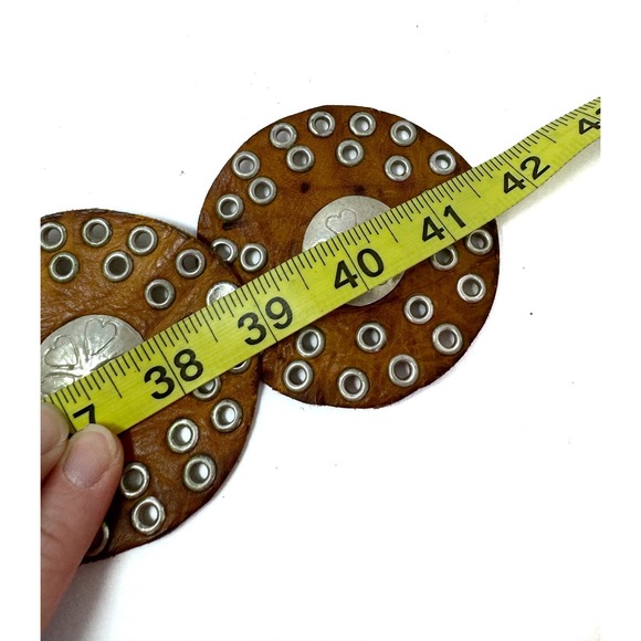 Leather Grommet Studded Round Disk Belt Floral Buckle Conchos 1970\'s